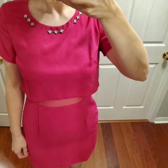 Cut Out Pink Party Dress with Turquoise Accents - Picture 3 of 9